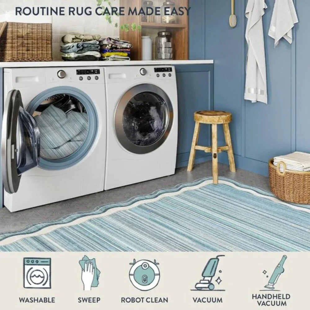 New 5x7 Blue Scalloped Rug, Washable, Non-Slip, Soft Modern Carpet for Bedroom